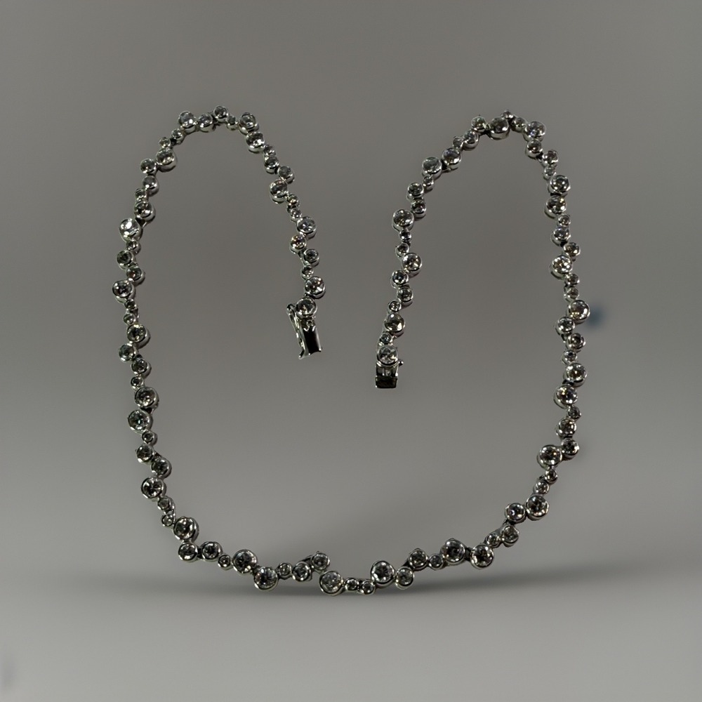 925 Sterling Silver Bubble Tennis Necklace Open Back Bezel Set Brilliant Cut 31g